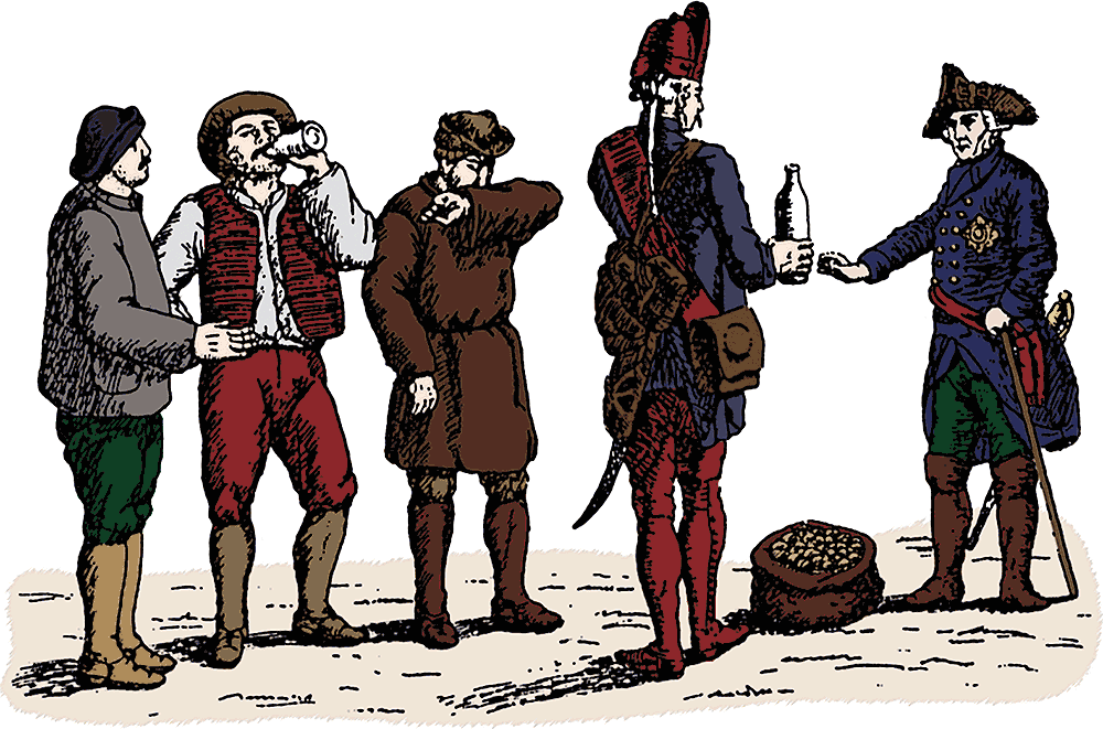 Der alte Fritz gibt den Bauern Kartoffelschnaps